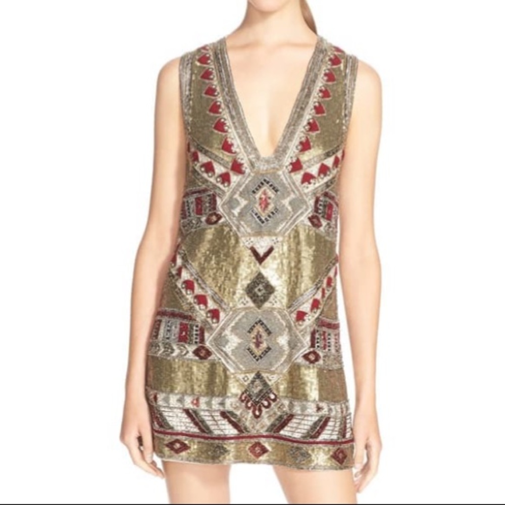 Alice + Olivia Odell Embellished Sequin Gold Dress